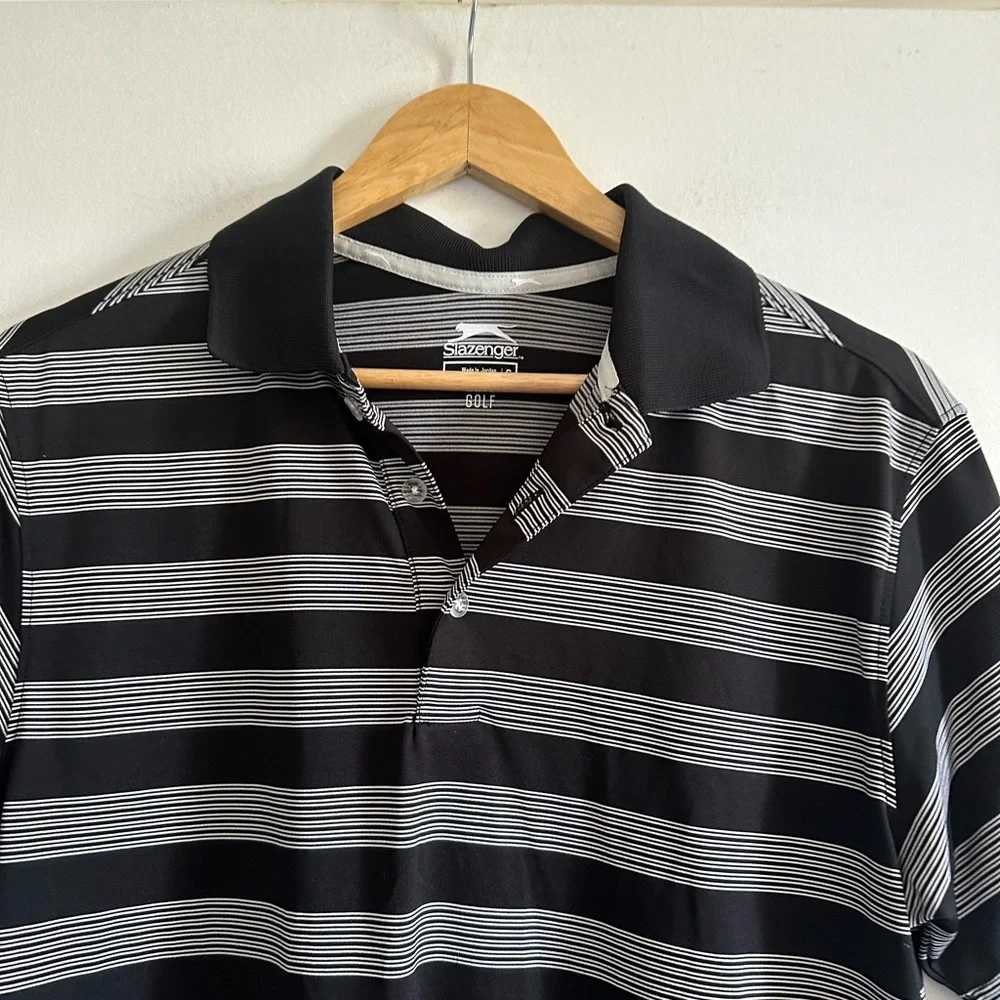 Slazenger Black/Gray Striped Golf Athletic Polo size Small EUC - Picture 3 of 4